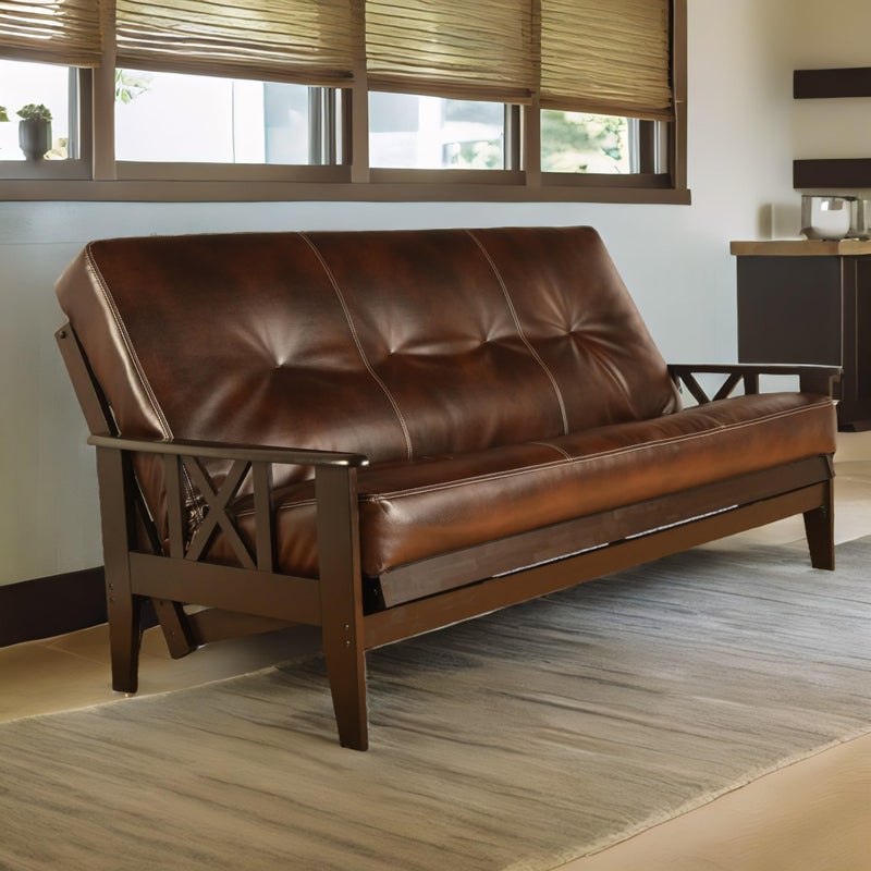 FutonX Full Size Chestnut Futon Cover Only Bonded Leather Premium Collection Fits 6-8 inch Futons Mattress (Cappuccino) - Image 3